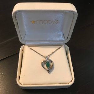 Macy's 14K Gold/Silver/Emerald Heart Necklace